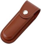 Pocket Knife Sheath, 5" Folding Pocket EDC Knife Case, Portable Pouch Knife Leather Holster with Snap Closure and Belt Loop, Accessory for Outdoor Climbing, Camping, Cycling and Hiking, Brown