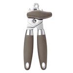 TJ POP Can Opener, 3 in 1 Manual Can Opener, Heavy Duty Handheld Tin Opener, Stainless Steel Can Opener Ultra Sharp Cutting Wheel Smooth Edge, Oversized Non-Slip Knob, with Bottle Opener, Light Brown