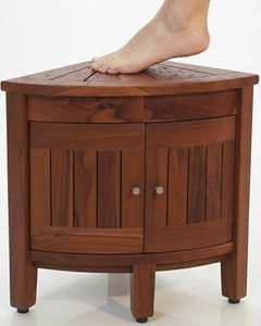 15.5" Kai Corner Teak Shower Bench with Cabinet