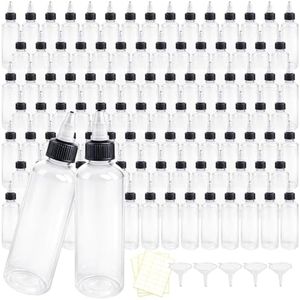 ENIPEDITA 104 Pcs 4 oz Plastic Squeeze Bottles with Twist Top Cap Boston Empty Squeeze Condiment Container Leak Proof Hair Oil Applicator Bottles for Household Kitchen Oils Liquids Art Crafts(Clear)