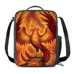 Fire Phoenix Print Lunch Bag School Lunch Box Insulated Lunch Container Small Tote Bag Adjustable & Removable Lunch Kits, Gift for Kids Boy Girls