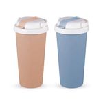 LUCIDO 500ml Vacuum Insulated Baby Stainless Steel Sipper Cup or Mug | Leak-Proof | Easy-Grip Handle | BPA-Free | Keeps Drinks Hot/Cold for Hours | Ideal for Toddlers & Kids (Set of 2, Blue & Peach)