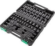 Amazon Brand - Denali 46-Piece 3/8-Inch Drive Shallow & Deep Socket Set, 72-Teeth Reversible Ratchet, SAE/Metric Size, With Carrying Case, 13.1 x 9.7 x 3 inches