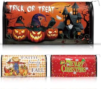 Resholder 3 Pcs Holiday Magnetic Mailbox Covers Standard Size 18 x 21 Inch Post Box Magnetic Cover Halloween Thanksgiving Christmas Magnetic Mailbox Seasonal Mailbox Covers for Garden Yard Decor