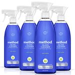 Method Glass Cleaner Spray, Ammonia Free & Plant-Based Solution, Mirror & Window Cleaner - Great for Indoor & Outdoor Glass Surfaces, Mint Scent, 828 mL Spray Bottles, 4 Pack, Clear