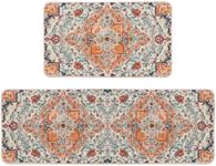 Artoid Mode Orange Flowers Bohemia Kitchen Mats Set of 2, Daily Boho Home Decor Low-Profile Kitchen Rugs for Floor - 17x29 and 17x47 Inch