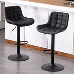 YOUTASTE Black Bar Stool Set of 2 with Backs Adjustable Height Kitchen Counter Barstools PU Faux Leather Breakfast Bar Chairs