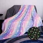 Glow in The Dark Throw Blanket for Kids 40 x 60 Inches JIELISI Premium Super Soft Warm Cozy Furry Blanket Decorated with Stars and Horse Bedding Holiday Birthday Gift for Kids Girls Boys Teens (Pink)