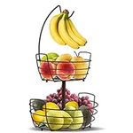 2 Tier Fruit Basket, Fruit Bowl with Banana Hanger, Kitchen Countertop Fruit Rack, Metal Fruit Vegetables Bowls, Portable & Detachable Fruit Vegetable Storage Holder - Bronze