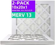 Qingzhug 10x20x1 MERV 13 (2-Pack) Pleated Air Filter (Actual Size: 9.50"x19.50"x0.75") MPR 1900 & FPR 10, Furnace Air Filters