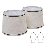 Drum Lampshades Set of 2, Fabric Lampshades for Table Lamps Floor Lamps, Medium Lampshades 13" Top x 11" Bottom x 10" High, Natural Linen Hand Crafted, Lamp Shade Harp Holder Included