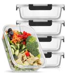 JoyJolt Glass Food Storage Containers with Lids. 5 Pack Glass Meal Prep Containers Reusable 35oz Single Compartment Airtight Container Set. Lunch Containers for Adults and Kitchen Storage Containers