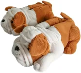 Onmygogo Fuzzy Winter Animal Slippers for Men and Kid, Bull Dogs (8-10.5 D(M) US, Brown)