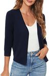 Urban CoCo Women's 3/4 Sleeve Shrugs Open Front Cropped Sweater Cardigan, Navy Blue, Medium