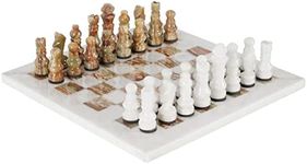 RADICALn Handmade White and Green Onyx Weighted Full Chess Game Set Staunton and Ambassador Gift Style Marble Tournament Chess Sets for Adults - Non Wooden - Non Magnetic - Not Backgammon - Non Glass