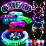 Light Up Toys Party Bag Fillers for Kids - Glow Party Supplies 65 Pack Led Birthday Party Favors for Kids Boys Girls, 5 Light Up Glasses 10 Bracelets 5 Flashing Headbands 5 Necklaces 40 Finger Lights