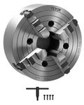 VEVOR 4-Jaw Lathe Chuck, 10 in (250 mm), 0.6-9.84 in (15-250 mm) Clamping Range with T-Key Fixing Screws Reversible Jaws, HT300 Cast Iron Material, Internal External for Wood Metal Lathe