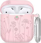 Sangkoo Compatible with AirPods 2nd/1st Generation Case, Soft Silicone Flower Engraved AirPod Case Cover with Keychain for Apple AirPod 2&1, Front LED Visible, Women Girl Gift, Pink