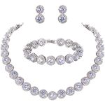 Ever Faith Women's Round Cut Cubic Zirconia Tennis Necklace Bracelet Earrings Set Colorless