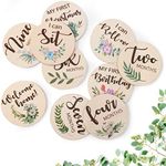 Baby Monthly Milestone Cards Sign - 10 Double Sided Marker Wooden Circles Discs Newborn Photography Prop, Pregnancy Journey Birth Announcement Sign Baby Boy and Girl Gift Sets