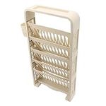 Classroom Deskside Bookshelf, Roller Design Water Cup Holder Space Saving Library Reading Storage Rack 6 Tier Design for Living Room (Cream)