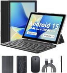 Android 15 Tablet 10 Inch, 18GB RAM+128GB ROM/2TB Expandable, 2 in 1 Tablets with Keyboard Case Mouse Stylus, 2.0GHz Quad-core Processor, 1280*800 IPS HD Screen, 5G WiFi 6 BT 5.0, 8MP Camera Tablet PC