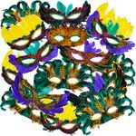 Mardi Gras Masks - (Pack of 50) Bulk Carnival Masquerade Mask Costume Party Supplies, Feather Mardi Gras Decorations,