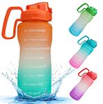 Spanker Ultima Motivational Water Bottle Half Gallon With Handle, Time Marker Large Capacity 2000 Ml, Leakproof Bpa Free Fitness Sports Water Bottle (Orange-Green)- Sstp - Plastic