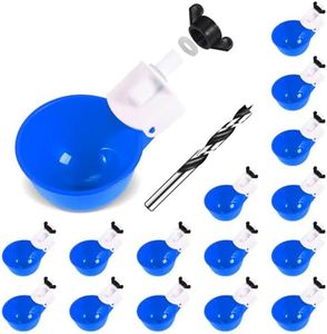 psarnuk Chicken Waterer Cups (16 Pack/Blue) - DIY Automatic Large Chicken Water Feeder for Ducks Quail and Various Poultry Dispenser with Matching Drill, Double Rubber Ring, Not Leaking Wate