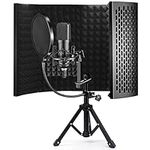 Microphone Isolation Shield,5-Panel Vocal Booth Foldable High Density Absorbent Foam Suit,Microphone Isolation Shield with Pop Filter and Tripod Stand for Any Mic Studio Sound Recording Singing