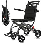 WISGING Ultra-Light Transport Wheelchair - Folding Portable Wheelchair with Hand Brake - Trolleys for Elderly Aircraft Travel(with Bag)