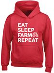 Hippowarehouse Eat Sleep Farm Repeat Kids Children's Unisex Hoodie Hooded top Red