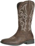 SheSole Women's Fashion Western Cowgirl Cowboy Boots Wide Square Toe Mid Calf Dark Brown US Size 6