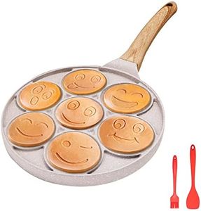 Bobikuke Smiley Face Pancake Pan, Pancake Frying Pan Non Stick 7 Holes Mini Pancake Maker for Kids Induction Compatible 26cm - White
