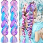 Leogony 2PCS 4 Tone Hair Extensions for Braiding, Mermaid Fake Braids Hair, Plait Coloured Synthetic Wig