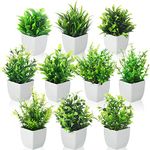 Dekorly Artificial Potted Plants, Pack of 10 Artificial Plastic Eucalyptus Plants Small Indoor Potted Houseplants, Small Faux Plants for Home Decor Bathroom Office Farmhouse (Set 0F 10)