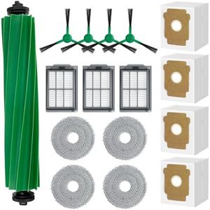 16PCS Replacement Kits for iRobot Roomba Plus 505 Combo & 405 Combo Vacuum Cleaner, Accessories Parts with 1 Main Brush, 3 HEPA Filter, 4 Side Brushes, 4 Dust Bag, 4 Mop Cloths