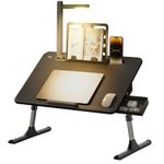 Laptop Table with LED Desk Light, SAIJI Laptop Stand for Bed, Height Adjustments Bed Desk with Book Stand for Reading Writing Drawing (Black)