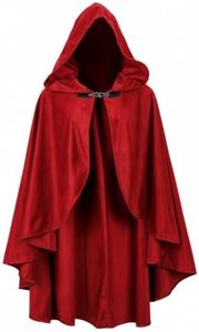 JEGERMIG Red Fairy Renaissance Hooded Cloak Renaissance Costume Medieval Wizard Cosplay Witch Cape