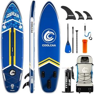 COOLCAA Inflatable Paddle Board with Carbon Paddle, Extra Wide Stand Up Paddle Board with Roller Bag & Floating Paddle, 6” Thick ISUP Board with SUP Accessories, Sup Paddle Board Adults Kids