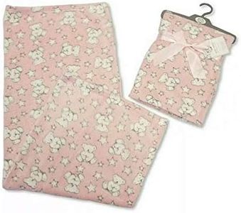 Coperta in morbido pile per neonati, per carrozzina, culla, culla, cesta ecc. (75 cm x 100 cm, orso rosa e stelle