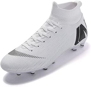 ESXGED Unisex Womens Fashion High Top Football Boots Cleats Shoes Mens Ankle Sock Care Soccer Shoes Training Athletic Youth Turf Sneakers, White, 8.5 Women/7 Men