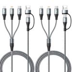 5 in 1 Multi Charging Cable,2Pack 4Ft Multiple Charger Cable USB A/C to Lightning/Type C/Micro USB Ports Multi Charger Cord Travel Universal Charging Cord for iPhone Series/Samsung/Tablets and More