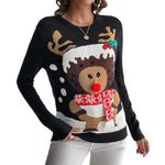 IFFEI Womens Ugly Christmas Sweater Novelty Christmas Funny Knitted Jacquard Christmas Sweater Black-Reindeer M