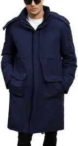 Wyeysyt Mens Long Winter Coats Parka Warm Hooded Quilted Puffer Jacket Thicken Water-Resistant Heavy Outerwear(Navy-XL)