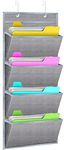 wishacc Hanging Wall File Organizer, Wall Mount/Over the Door Office Supplies Storage Mail Organizer for Notebooks,Planners,File Folders - 4 Pockets Deep Gray