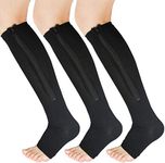 LANBAOSI 3 Pairs Zipper Compression Socks for Women & Men Open Toe Toeless Compression Socks Knee High Support Stockings