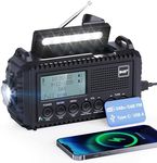 Mesqool Dab Wind Up Radio, 5000 mAh Solar Powered Emergency Radio with SOS Alarm, Hand Crank Radio with USB Phone Charger, Portable Dab Radio with Flashlight, Headphone Jack and Dual Alarm for Camping