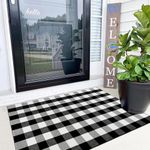 Rustaa Black and White Front Door Mat Outdoor Checkered Porch Mat Cotton Handwoven Outdoor Mats for Entrance Large Washable Farmhouse Layered Welcome Mat for Entrance Front Door Porch(3x5)