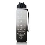 XXSSIER Motivational Time Marker Water Bottle 1 litre Leakproof Durable Non-Toxic Drinking Water Bottle for Office Gym Fitness Sports Sipper Water Bottle (Black & White), Plastic